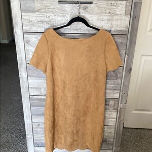 Anne Klein Tan Sheath Mini Dress Bateau Neckline